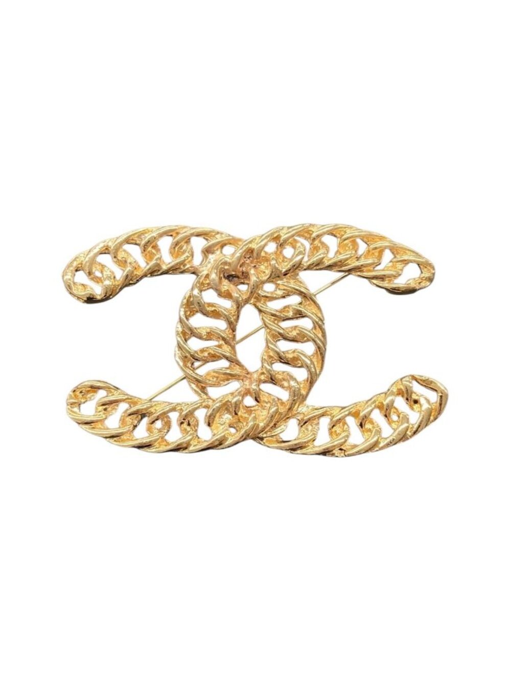 Chanel Vintage CC Logo Gold Plated Brooch Without Comment